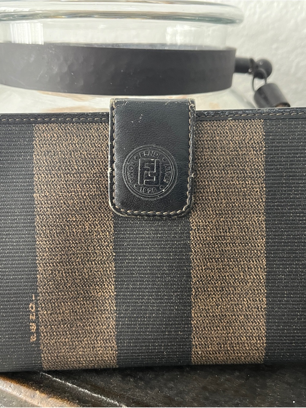 Fendi Brown and Black Striped Canvas Wallet with Leather Trim